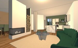 Villa unifamigliare_Vista soggiorno_Modellazione 3D con software BIM Edificius